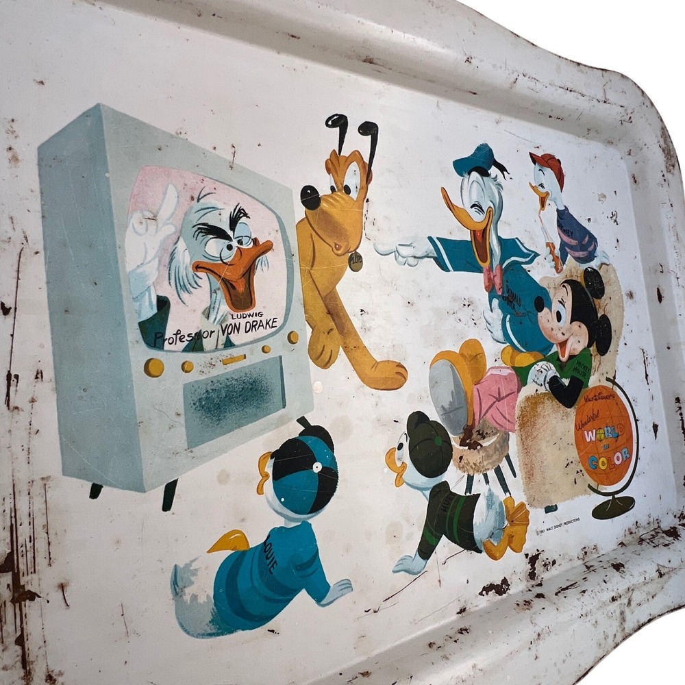 1961 Disney Metal TV Tray Mickey Donald Pluto Wonderful World of Color - Picture 2 of 7